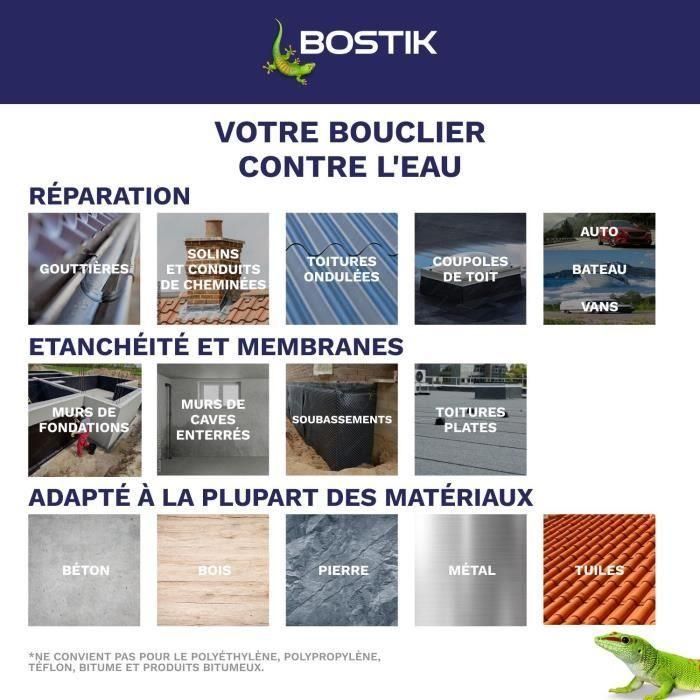 Membrana impermeabilizante - BOSTIK - Waterstop - Reparación de fugas - Cartucho de 290 ml - Gris 2