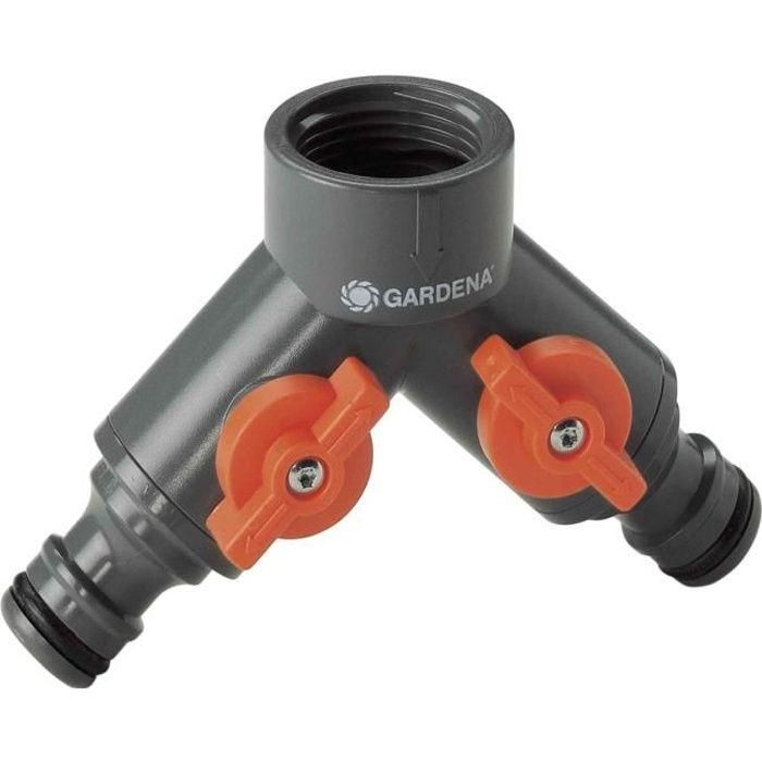 Distribuidor doble para grifos de 21mm (1/2") 26,5mm (3/4") 33,3mm (1") (blister) gardena