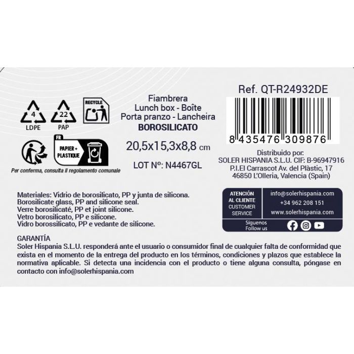 Inde Fiambrera Rectangular Hermética 20.5x15.3 cm 1.3L con Escurridor (6 Unidades) 2