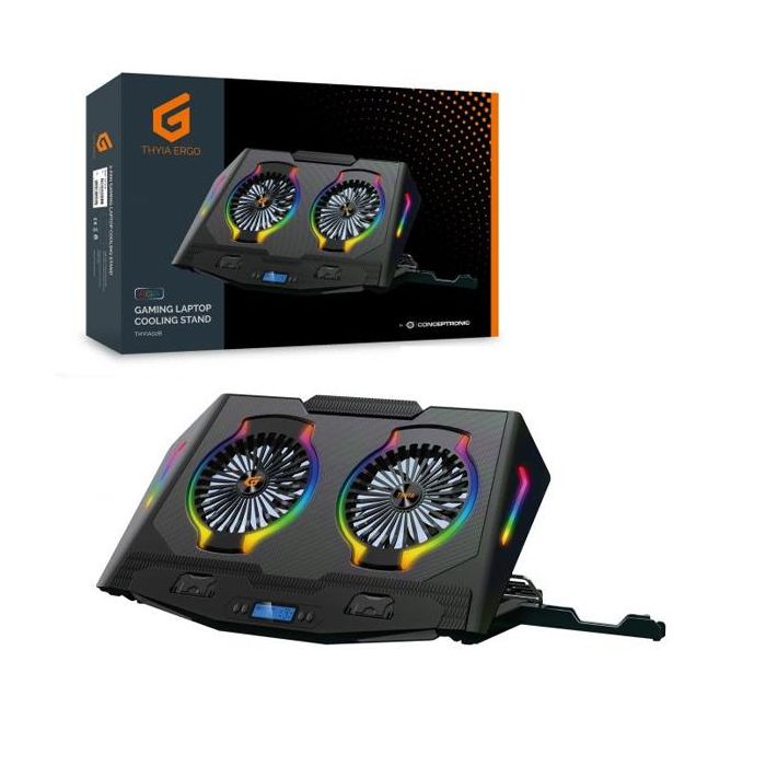 Conceptronic THYIA02B Soporte Base Refrigeración para Portátiles Gaming hasta 17" con Iluminación RGB Ajustable y 2 Ventiladores 2