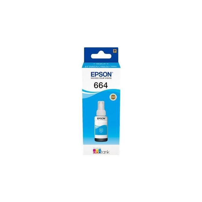 Epson Tinta Cian Botella Ecotank 664 Compatible con L355, L555, ET-2500, ET-2550, ET-2600, ET-2650, ET-4500, ET-14000 70 ML