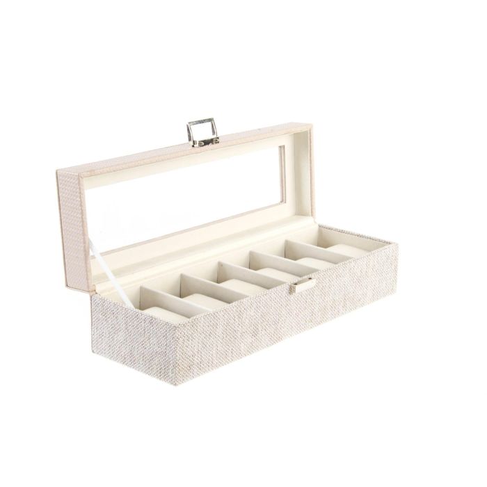DKD Home Decor Relojero Romántico para 6 Relojes Lila de PU y Cristal 11 x 9 x 33 cm 2