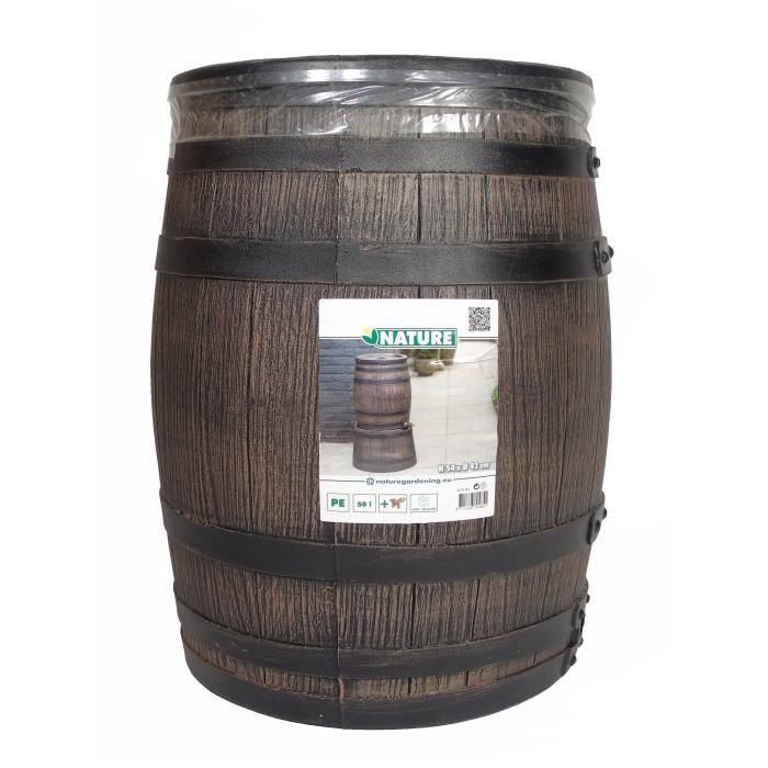 Colector de agua en forma de barril - NATURE - PE rotomoldeado - 50 litros - Accesorios incluidos Colector de agua en forma de barril - NATURE - PE rotomoldeado - 50 litros - Accesorios incluidos
