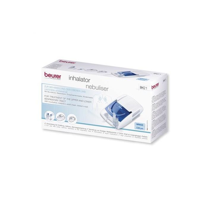 Beurer IH-21 Inhalador con Tecnología de Aire Comprimido, Ideal para Asma y Vías Respiratorias, Incluye Accesorios para Adultos y Niños
