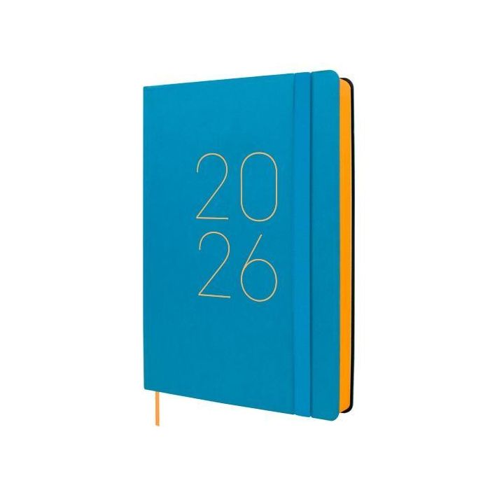 Finocam Fa5-148x210 mm Agenda Flexi Lisa 2026 Tapa Blanda Azul con Goma Elástica y Cinta Punto - DIN A5
