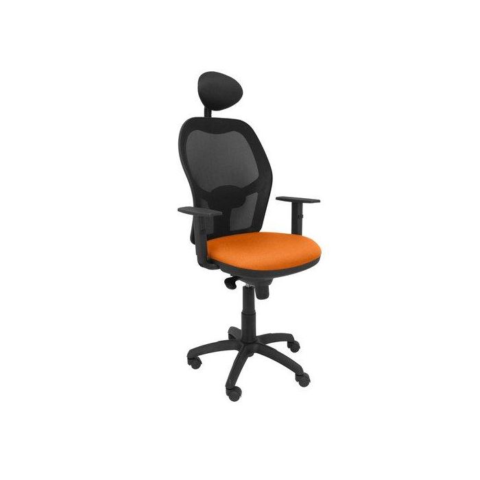 Silla Piqueras Y Crespo Jorquera Brazos Regulables Cabecero Fijo Mecanismo Sincro Con Regulador De Tension Respaldo De Malla Negra Y Asiento Tapizado Bali Naranja