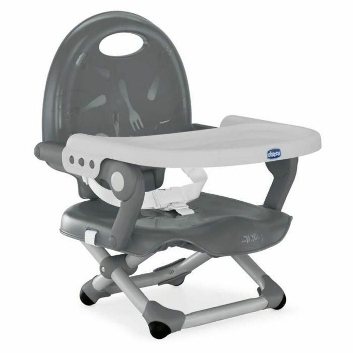 Chicco Elevador de mesa Pocket Snack gris oscuro, Bandeja ajustable, 3 alturas, arnés 3 puntos, Ligero y Compacto (6-36 meses)