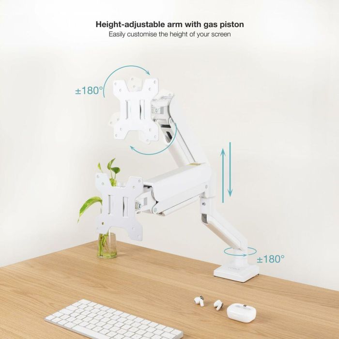 TooQ DB1334TNR-W Soporte de Escritorio para Monitor de 13" a 34" con Resorte de Gas, Pinza/Atornillado, 10kg, Blanco 2