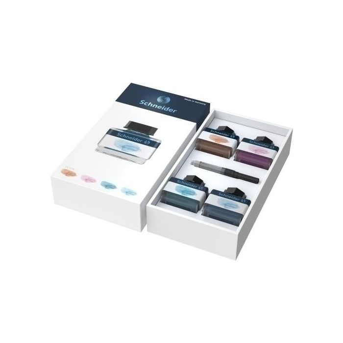 Tinta Estilografica Schneider Frasco 15 Pastel Set Regalo Modelo 1 (4 × Tinta Pastel De 15 Ml + 1 × Convertidor)