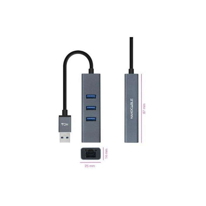 Hub USB 3.0 Nanocable 10.03.0407/ 3xUSB/ 1xRJ45/ Gris 1 Hub USB 3.0 Nanocable 10.03.0407/ 3xUSB/ 1xRJ45/ Gris 1