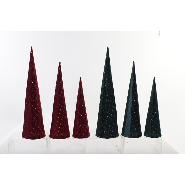 Cono Navidad Moderna DKD Home Decor Burdeos Verde 1 x 60 x 10 cm Set de 3