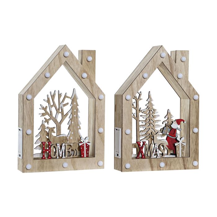 Decoracion Luminosa Navidad Alpina DKD Home Decor Marron Blanco 6.5 x 30 x 20 cm (2 Unidades)