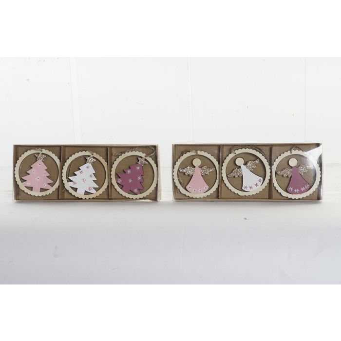 Decoracion Colgante Navidad Fantasia DKD Home Decor Rosa Palo Natural 8.5 x 2 x 21 cm Set de 12 3