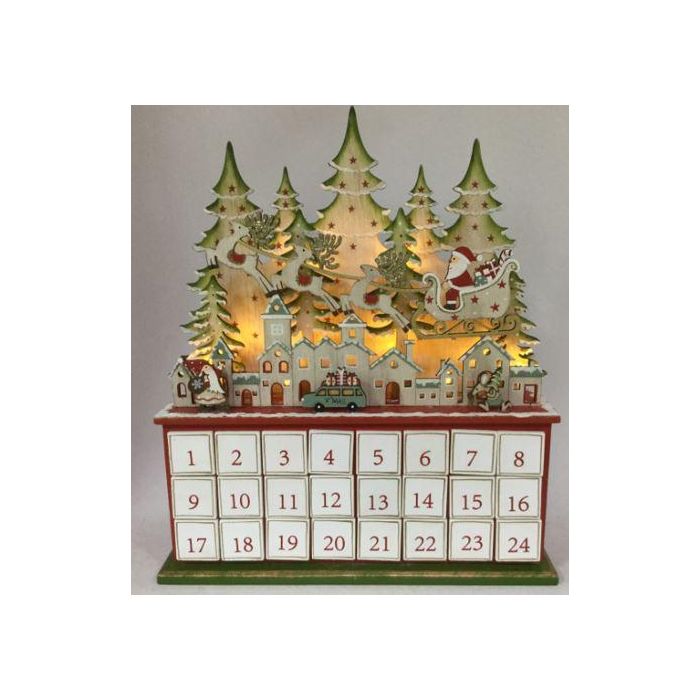 Calendario Adviento Navidad Tradicional DKD Home Decor Blanco Rojo 8.5 x 38 x 32 cm (2 Unidades)