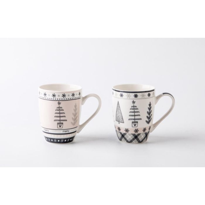 Mug Navidad Moderna DKD Home Decor Blanco Negro 8 x 10 x 12 cm Set de 2 (2 Unidades) 1