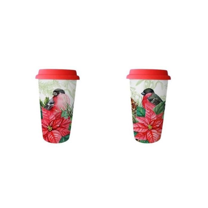 Mug Navidad Tradicional DKD Home Decor Rojo Verde 9.5 x 14 x 9.5 cm (4 Unidades)