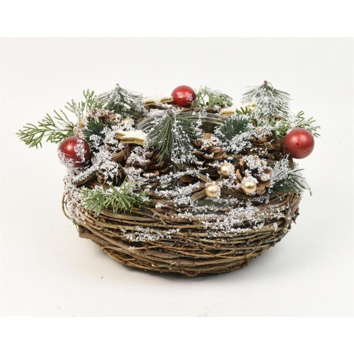 Portavela Navidad Tradicional DKD Home Decor Rojo Natural 24 x 14 x 24 cm