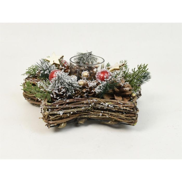 Portavela Navidad Tradicional DKD Home Decor Rojo Natural 25 x 10 x 25 cm