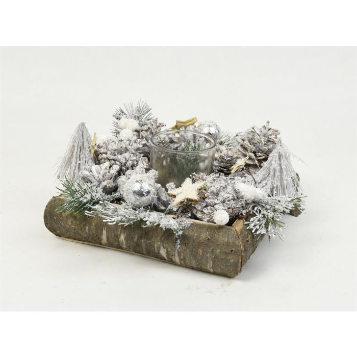 Portavela Navidad Alpina DKD Home Decor Natural Verde 20 x 12.5 x 20 cm