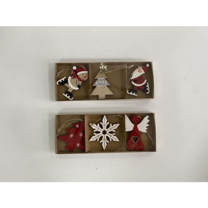 Decoracion Colgante Navidad Tradicional DKD Home Decor Rojo Blanco 7.7 x 1.5 x 21 cm Set de 3 (2 Unidades)