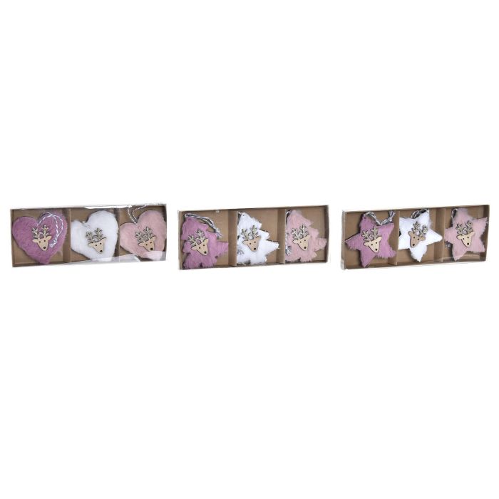 Decoracion Colgante Navidad Fantasia DKD Home Decor Rosa Blanco 8 x 1 x 22 cm Set de 3 (3 Unidades) 3