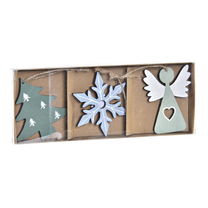 Decoracion Colgante Navidad Moderna DKD Home Decor Azul Verde 8 x 1.5 x 21 cm Set de 3 3