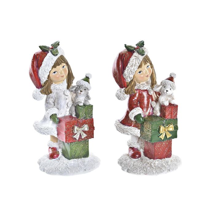 Figura Navidad Tradicional DKD Home Decor Rojo Verde 6.5 x 12 x 6.5 cm (2 Unidades)