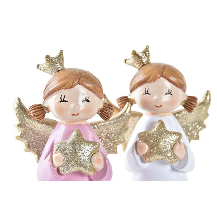 Figura Navidad Fantasia DKD Home Decor Rosa Blanco 5 x 14 x 7 cm (2 Unidades) 2