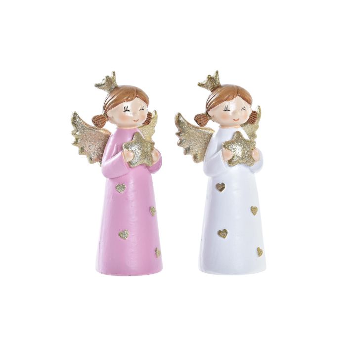 Figura Navidad Fantasia DKD Home Decor Rosa Blanco 5 x 14 x 7 cm (2 Unidades)