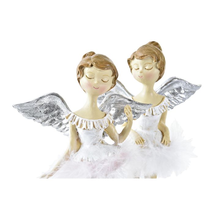 Figura Navidad Fantasia DKD Home Decor Blanco Rosa 9 x 17 x 11 cm (2 Unidades) 1