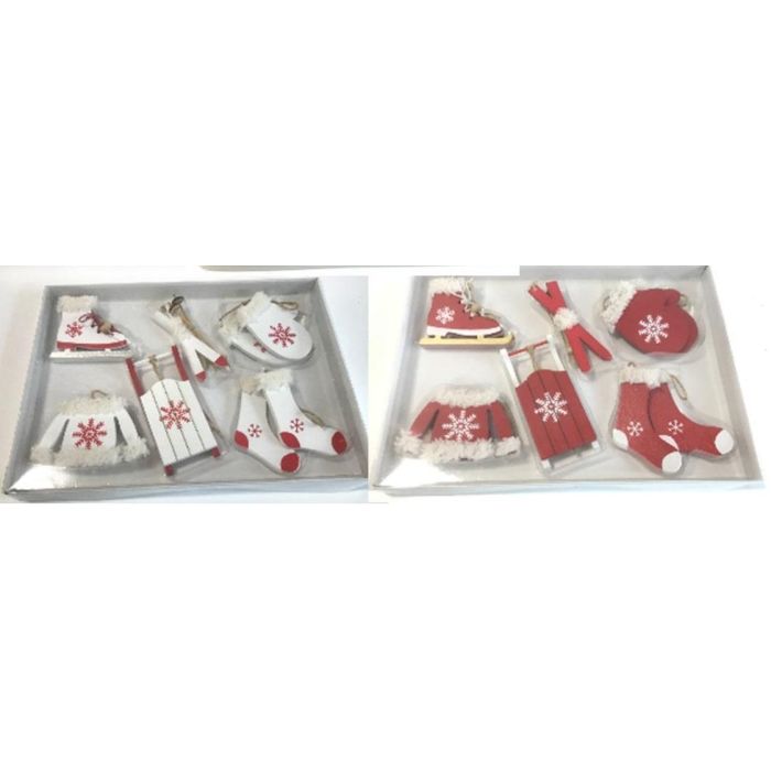 Decoracion Colgante Navidad Tradicional DKD Home Decor Rojo Blanco 17 x 2 x 22 cm Set de 6 (3 Unidades)