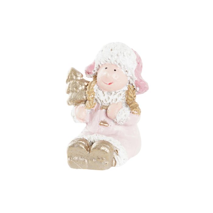 Figura Navidad Fantasia DKD Home Decor Rosa Blanco 2.5 x 4 x 3.5 cm (4 Unidades) 2