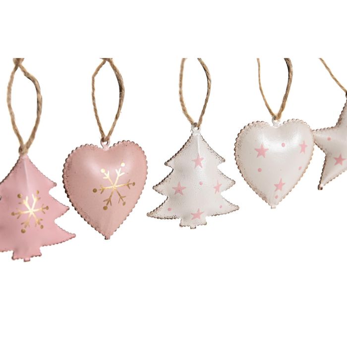 Decoracion Colgante Navidad Fantasia DKD Home Decor Rosa Palo Blanco 10 x 3 x 10 cm Set de 8 (3 Unidades) 1