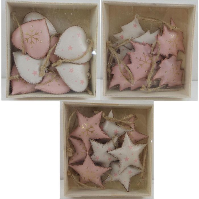 Decoracion Colgante Navidad Fantasia DKD Home Decor Rosa Palo Blanco 10 x 3 x 10 cm Set de 8 (3 Unidades)