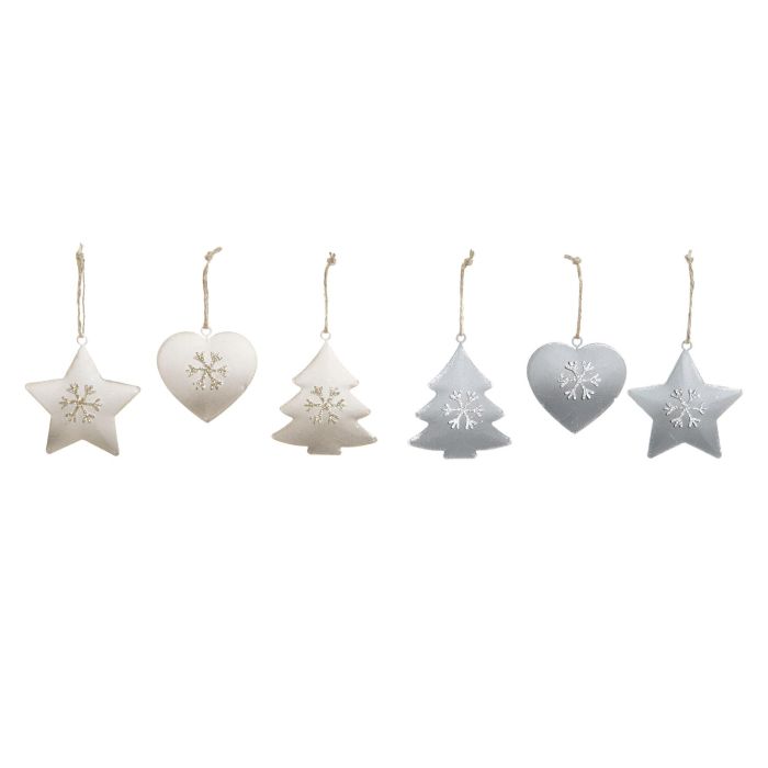 Decoracion Colgante Navidad Moderna DKD Home Decor Blanco Gris 2 x 7 x 7 cm Set de 6 (2 Unidades) 1