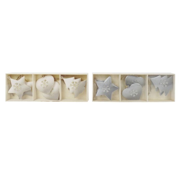 Decoracion Colgante Navidad Moderna DKD Home Decor Blanco Gris 2 x 7 x 7 cm Set de 6 (2 Unidades)