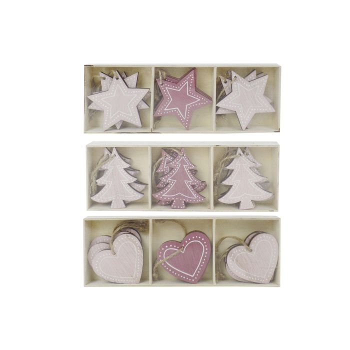 Decoracion Colgante Navidad Fantasia DKD Home Decor Rosa Palo Rosa 1 x 6.5 x 6.5 cm Set de 9 (3 Unidades)