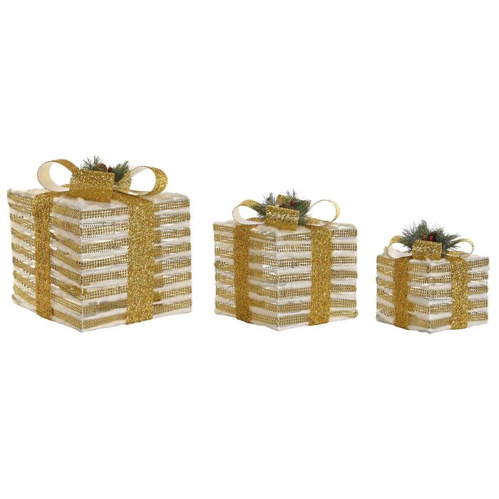 Regalo Navidad Moderna DKD Home Decor Dorado Blanco 25 x 25 x 25 cm Set de 3 3