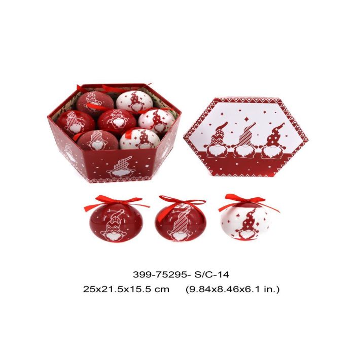 Bola Decoracion Navidad Tradicional DKD Home Decor Rojo Blanco 25 x 16 x 25 cm Set de 14