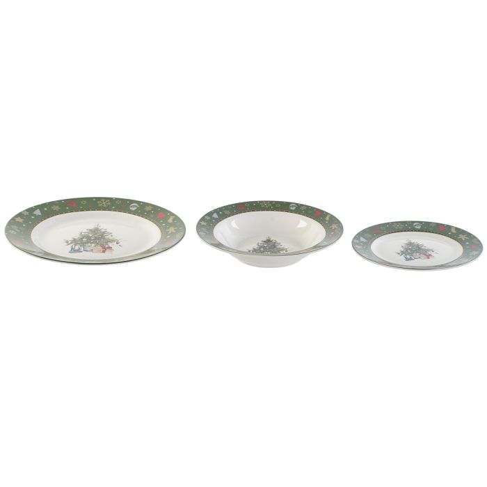 Vajilla Navidad Tradicional DKD Home Decor Verde Blanco 26.5 x 2.5 x 26.5 cm Set de 18 1