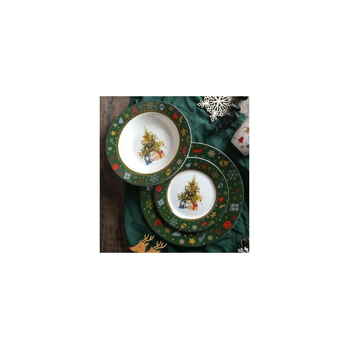 Vajilla Navidad Tradicional DKD Home Decor Verde Blanco 26.5 x 2.5 x 26.5 cm Set de 18