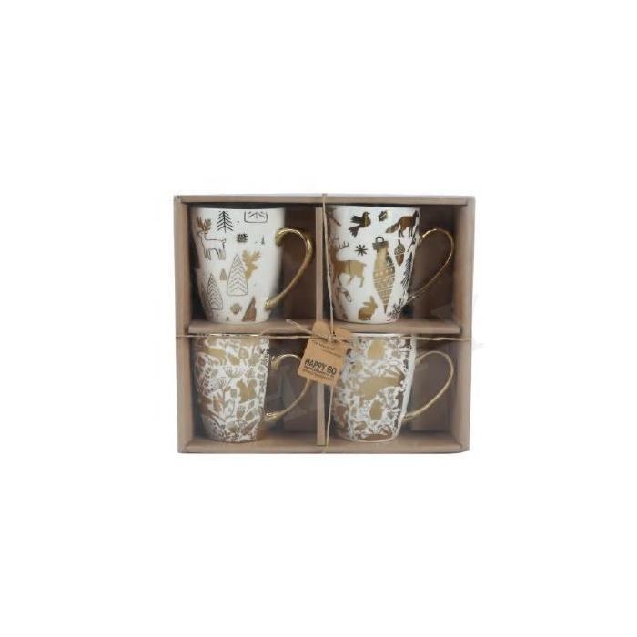 Mug Navidad Moderna DKD Home Decor Dorado Blanco 12 x 10 x 8 cm Set de 4 1