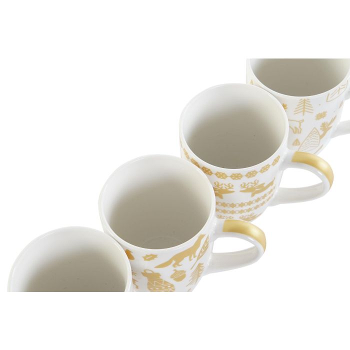 Mug Navidad Moderna DKD Home Decor Dorado Blanco 12 x 10 x 8 cm Set de 4 2