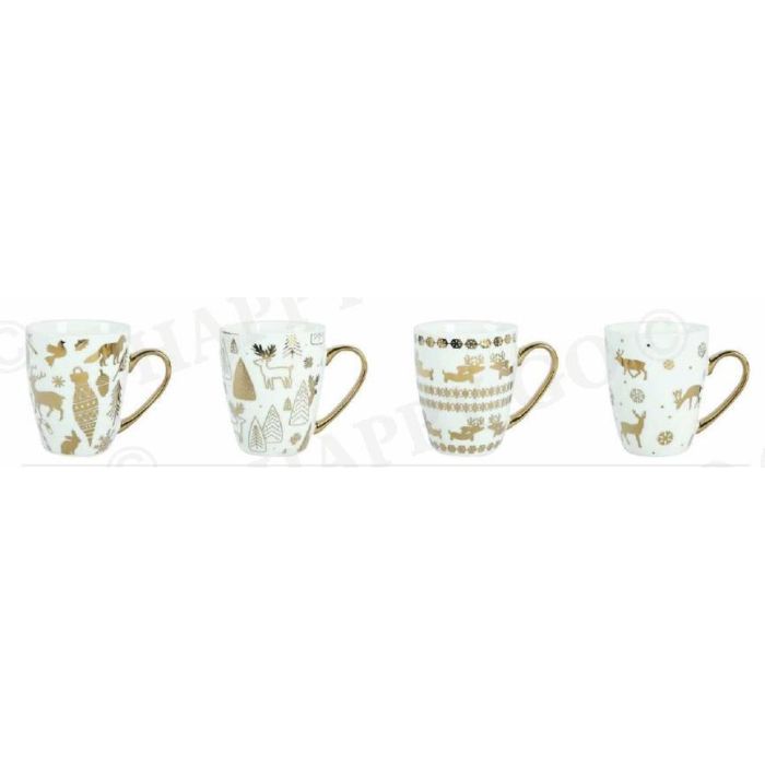 Mug Navidad Moderna DKD Home Decor Dorado Blanco 12 x 10 x 8 cm Set de 4