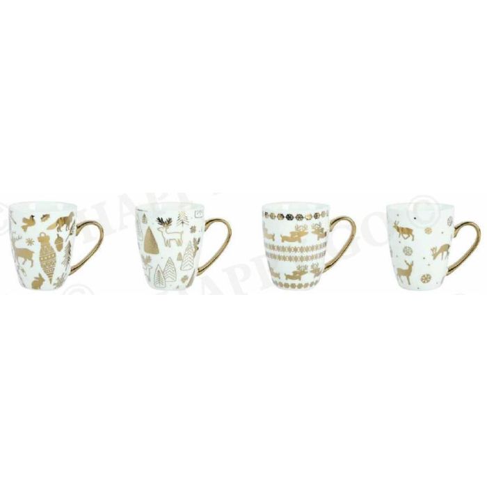 Mug Navidad Moderna DKD Home Decor Negro Blanco 12 x 10 x 8 cm Set de 4