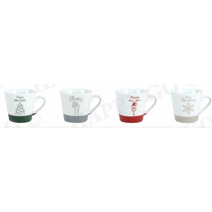 Mug Navidad Tradicional DKD Home Decor Rojo Verde 8 x 10 x 12 cm Set de 4