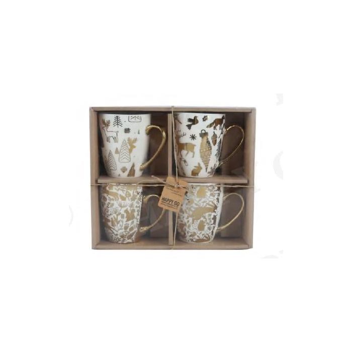 Mug Navidad Tradicional DKD Home Decor Rojo Blanco 8 x 10 x 12 cm Set de 4 1