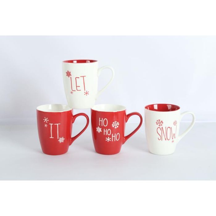 Mug Navidad Tradicional DKD Home Decor Rojo Blanco 8 x 10 x 12 cm Set de 4