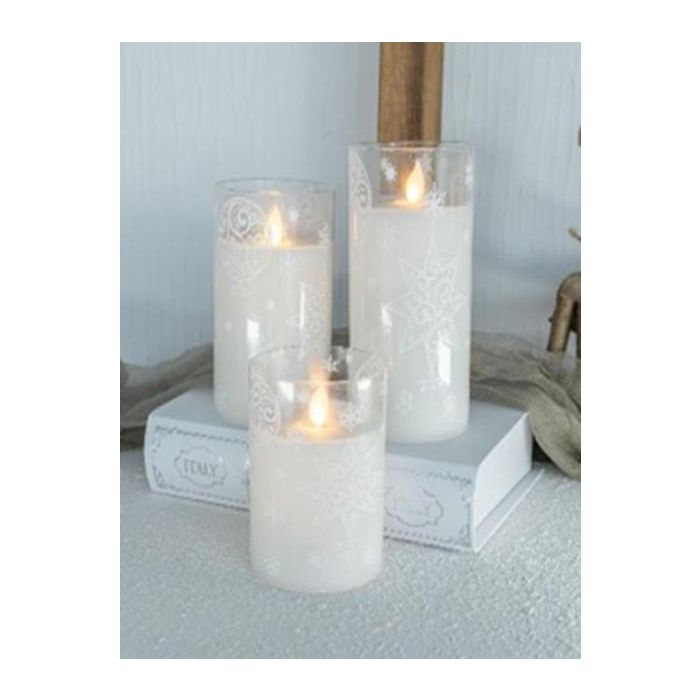 Vela Led Navidad Moderna DKD Home Decor Blanco 7.5 x 15 x 7.5 cm Set de 3