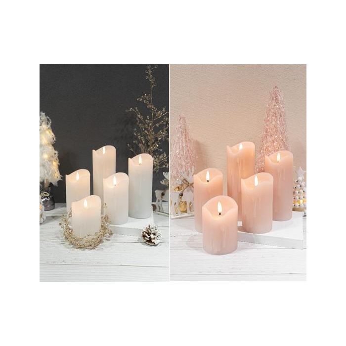 Vela Led Navidad Fantasia DKD Home Decor Blanco Rosa Palo 7.5 x 20 x 7.5 cm (2 Unidades)